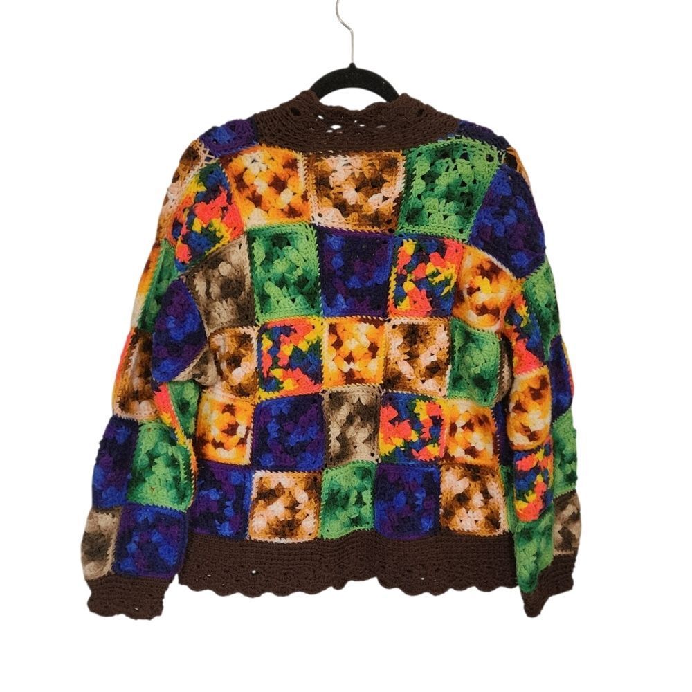 Vintage Handmade Sweater Cardigan S Patchwork Granny Square Grandma Festival - Picture 2 of 6